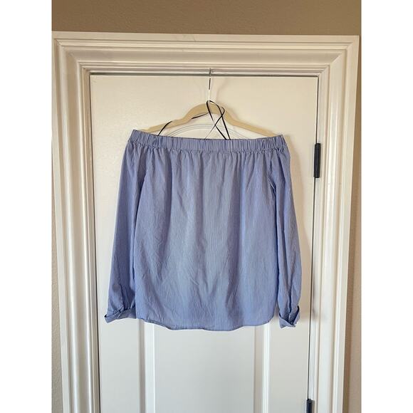 Zara Woman Cotton Elastic Off-the-Shoulder Striped Blouse Size Small - Picture 2 of 6